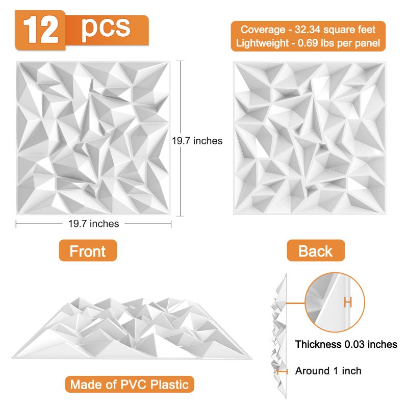 TroyStudio Acoustic Sound Diffuser Panels, 19.7 X 19.7 X 1 inches 12 Pcs White PVC Plastic 3D Wall Panel, Recording Studio Acoustical Treatment Diffusion panel, Art Decorative Ceiling Tiles - Image 2